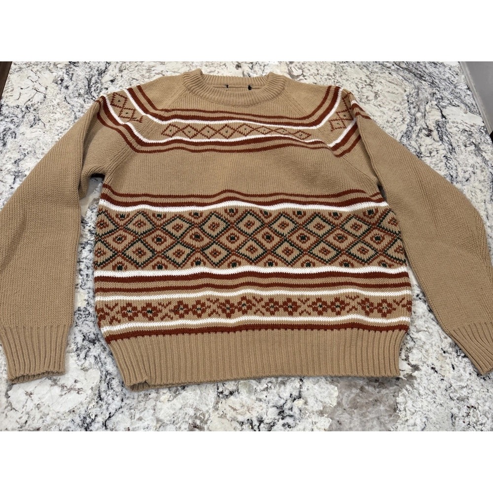 Men's Vintage Sweater Retro Sportswear Tan Brown Acrylic Pullover NO TAG NO SIZE